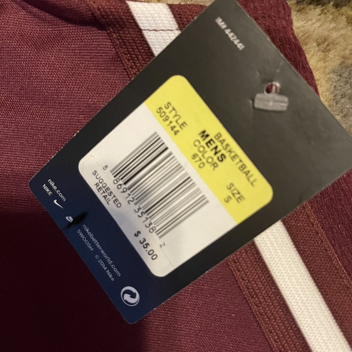 Nike Base Line Basketball Practice Jersey Men's Small Maroon