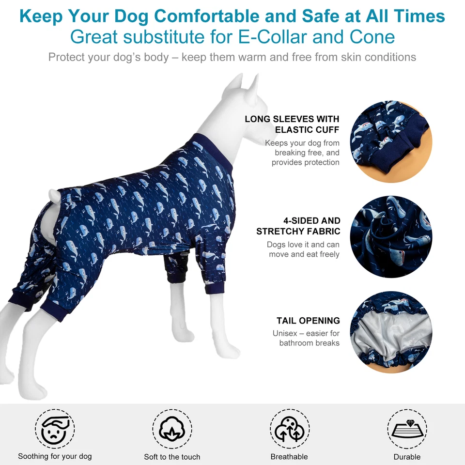 Pijama LovinPet perro jersey de algodón manga larga cómodo durante todo el año para perros M-3XL Foto 4 de 4