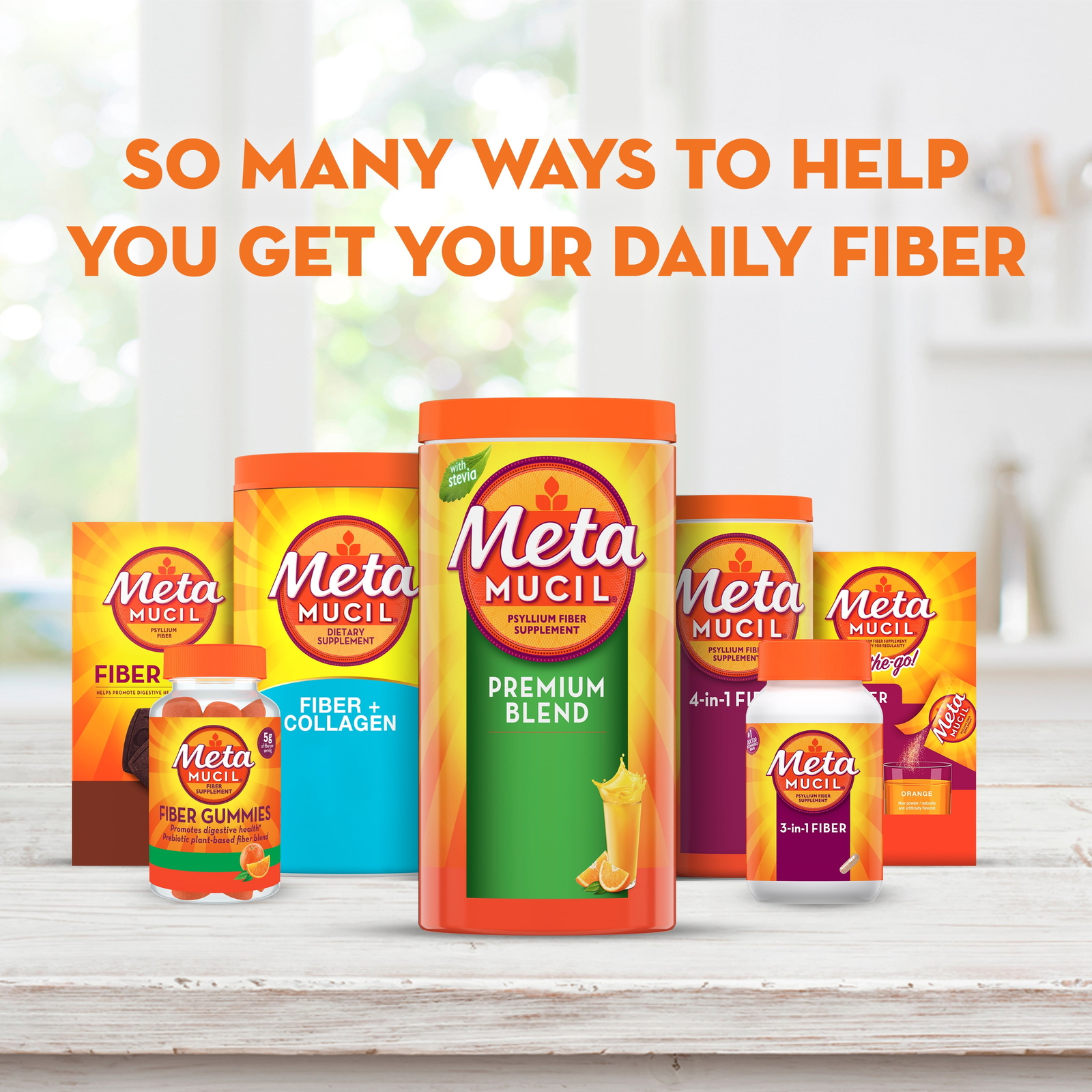 Metamucil Premium Blend Daily Fiber Supplement，Psyllium Husk Fiber