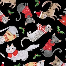 Feline Drive Fabric PURR-FECT HOLIDAY Christmas Cats - Fat Quarter 18"x22" FQ
