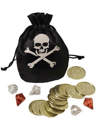 Pirate Gold Coins Jewels Pouch Fancy Dress Treasure Loot Bag Costume Accessory - Picture 1 of 1