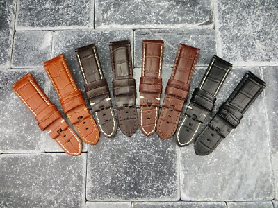 22mm Deployment Strap Grain Leather Watch Band P for PANERAI Black Brown x1