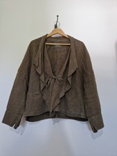 Oska Womens Khaki Green 100% Linen Tie Close Jacket Size 3 14/16