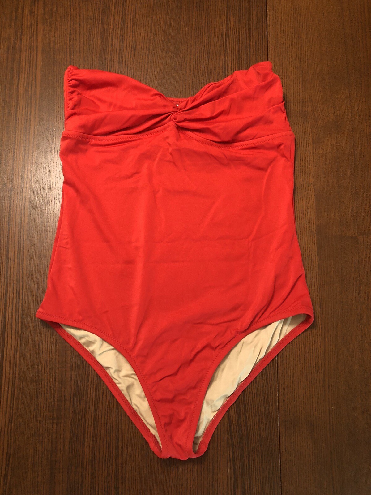 J. Crew Solid Red Strapless One Piece Swimsuit Wo… - image 1