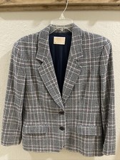 Vintage Pendleton Blazer Jacket Virgin Wool Plaid Navy Pink Womens Size M 10
