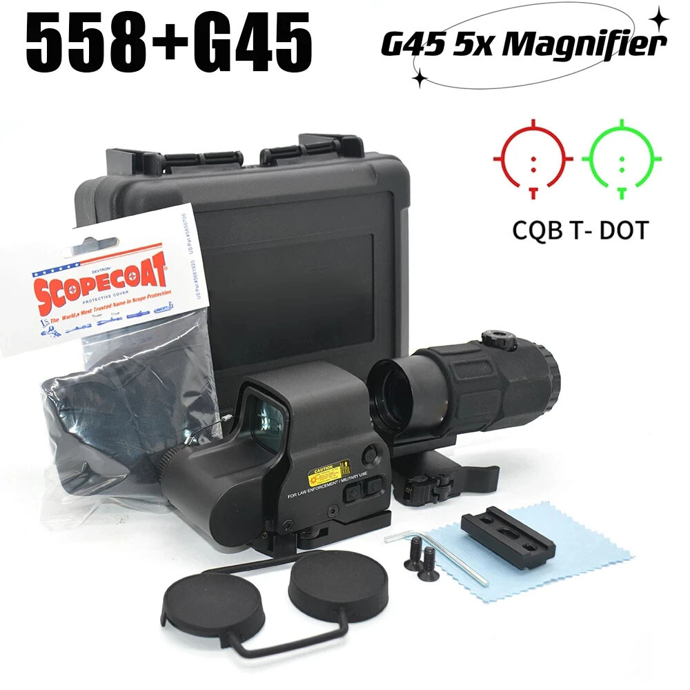 Tactical G45 5XMagnifier 558 Red Green Dot Scope Holographic Hybrid Sight STS QD