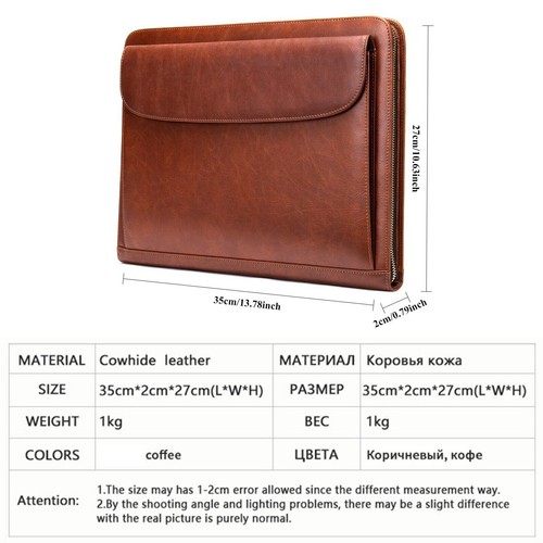 Men's Leather A4 Document Organizer Portfolio Case Business Folder - Picture 4 of 14