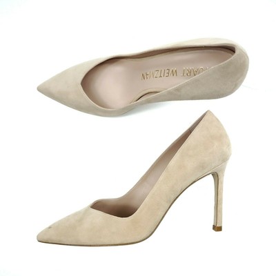 beige suede pointed heels