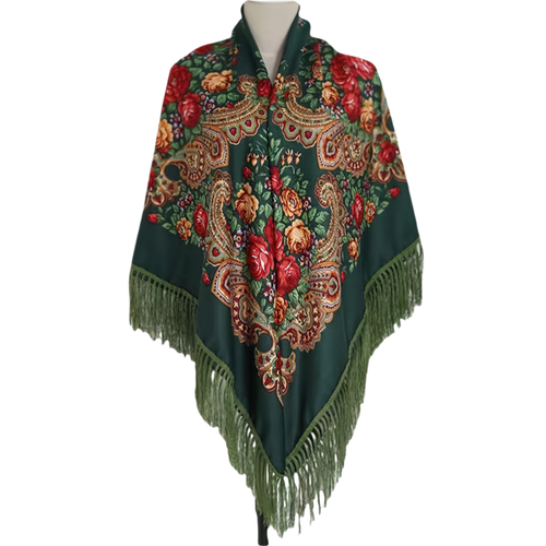 Oversized women's vintage print shawl Autumn-Winter rose fringe warm squarescarf - Picture 16 of 51