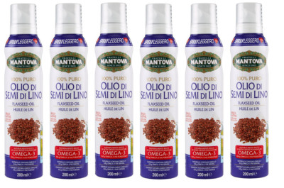 6x Fratelli Mantova Spray Semi di Lino Leinsamenöl,Leinölspray,Glutenfrei 200ml