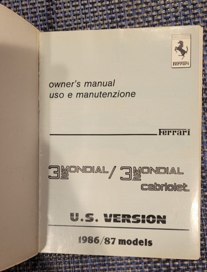 Ferrari Mondial 3.2 Owners Manual US Version 86 87 Models