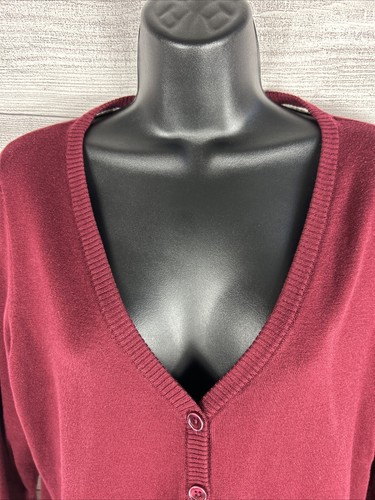 Suéter Cárdigan Clásico FERVOUR ModCloth Talla XL Borgoña Manga 3/4 Cuello en V - Imagen 2 de 10