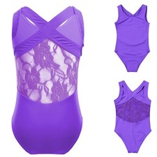 Purple Leotard.Lace Back Ballet Dance Costume.5-12 Years.Fast UK.Gymnastic Tap