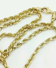 14k Solid Yellow Gold Diamond Cut Twist Rope Necklace Pendant Chain 3.25mm 18-30