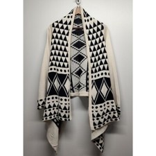Primi Boho Caridigan Sweater Women Size S/M Cream Black Knit Oversized Wool