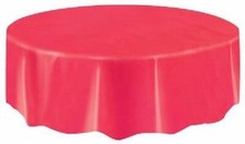 LARGE RED Round 213cm Plastic TABLE CLOTH COVER Disposable Wipe Clean