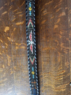 Al Beres USA Vintage Western Leather Bead & Silver Belt. 30 Vintage Western Genuine AL BERES Black Hand Tooled Leather  main image 2