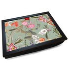 Green Floral Pattern Handmade Cushioned Lap Desk Tray | Wooden Frame | Bean Bag