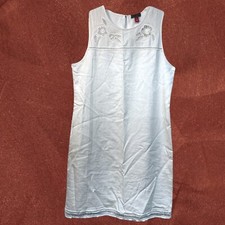 Vince Camuto Tiered Sleeveless Split-Neck Dress Women's M White Linen Blend