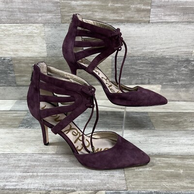 Sam Edelman Zachary Heels Womens 6.5 M Red Lace Up Stiletto Suede