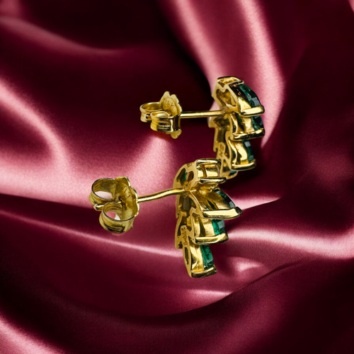 Vintage -14K Gold- Natural Emerald & Diamond Earrings - 2.5CT - Foliage -2.6g - Picture 20 of 24