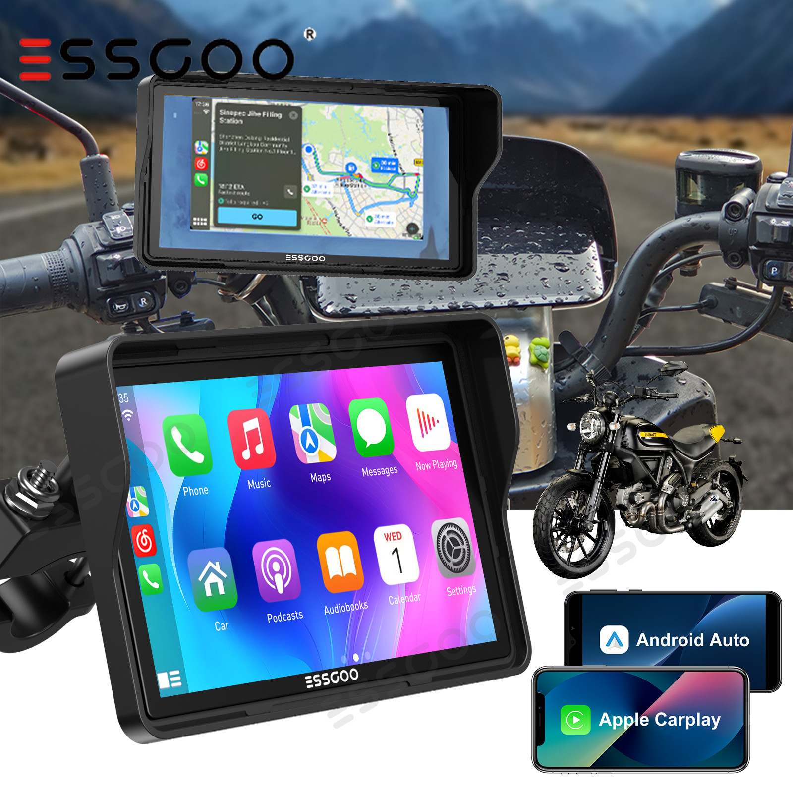 5 Motorrad GPS Navigator Motorrad Carplay Navigation Wasserdicht Touchscreen BT