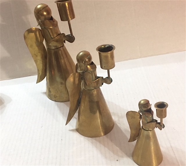 SET OF "3" BRASS ANGEL CANDLE HOLDERS 8" , 6" 4" MADE MEXICO eBay