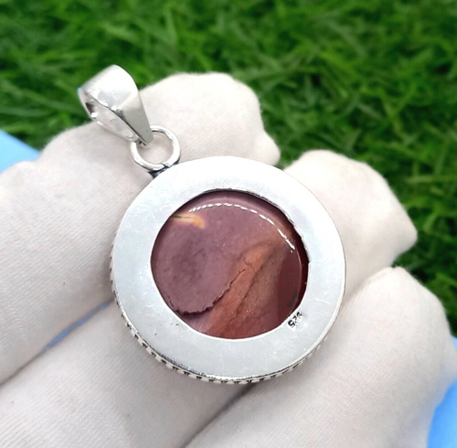 Beautiful Mookaite Gemstone 925 Sterling Silver Handmade Pendant Jewelry 1.5" - Picture 3 of 4