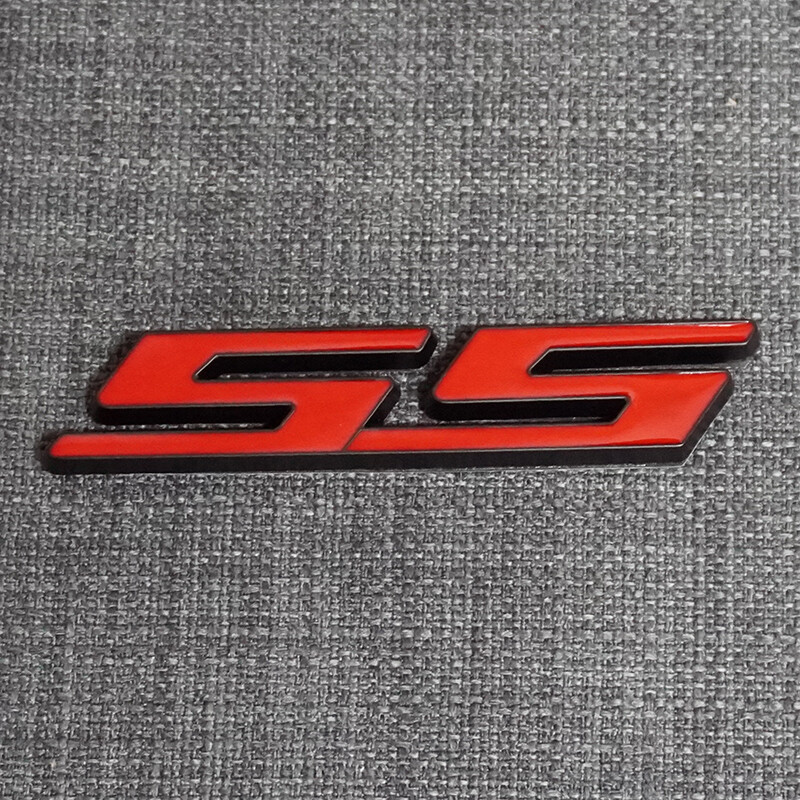 Metal 3D Car Badge Emblem – Red Trim SS Style, 3.54" X 1.10"