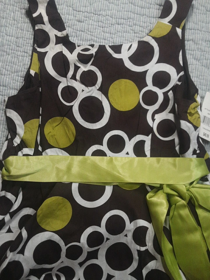 Vestido de reunión My Michelle marrón forrado sin mangas para niñas talla 12 círculos puntos grandes Foto 2 de 4