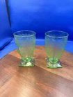 Vintage Indiana Glass Horseshoe Uranium Glass Footed Tumblers