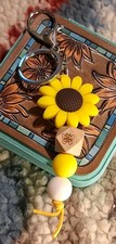 Sunflower Silicone Keychain Wood Bead Bumble Bee Lanyard Bag Charm Gift New