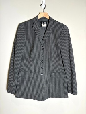 Escada Margaretha Ley Charcoal Pinstripe Wool Blend Blazer Jacket Sz 40 US 10