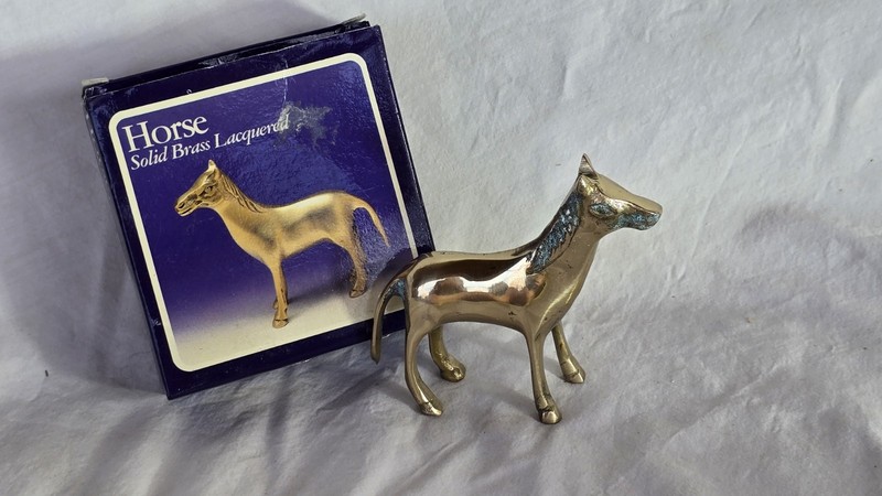 New In Box Vintage Brass Horse Figurine Statue Folk Art Decor