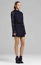 MANNING CARTELL 2 piece Set Square Limits Navy Skirt 10+ Guipure Lace Top 8