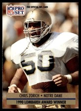 1991 Pro Set Chris Zorich Notre Dame Fighting Irish #33