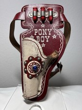 RARE Vintage Pony Boy Leather Jewel Toy Cap Gun Holster Gunbelt  Cowboy Western