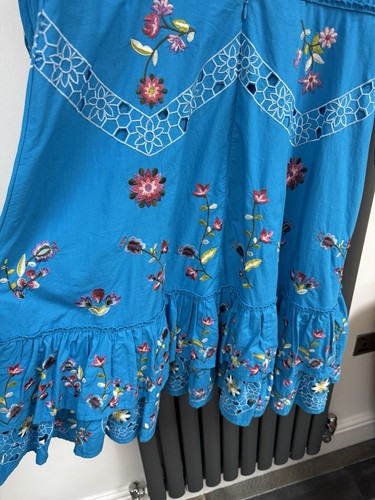 New Monsoon Tina embroidered blue knee length dress size 18 RRP £350 - Picture 8 of 8