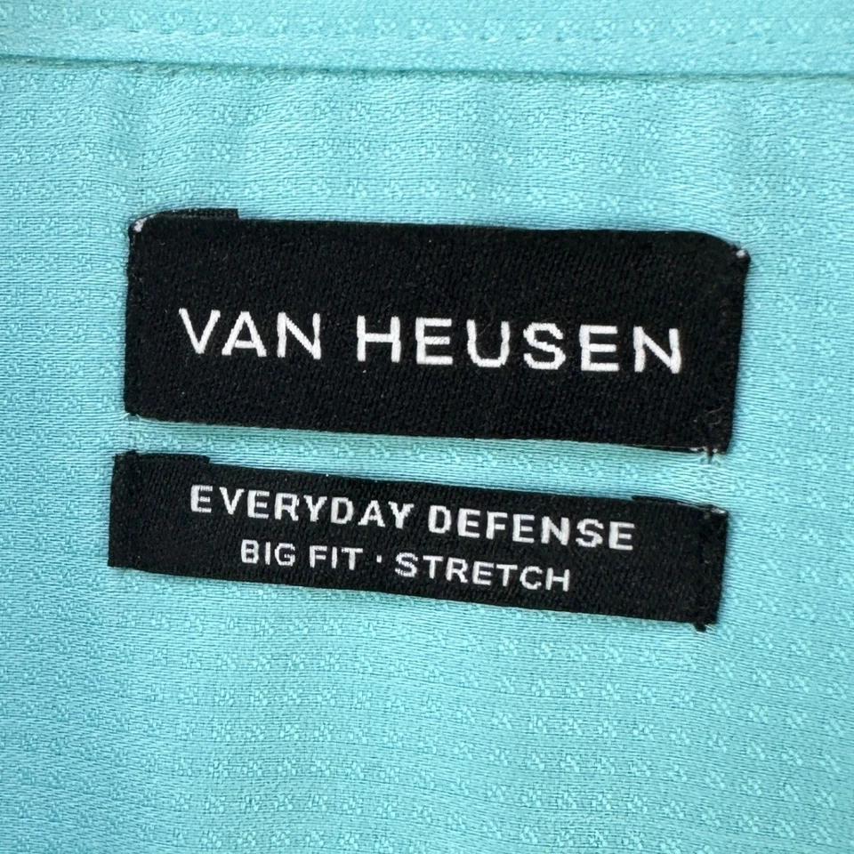 Van Heusen Mens Everyday Defense Dress Shirt 20 34-35 Aqua Big Fit Button Up NEW - Image 4 of 4