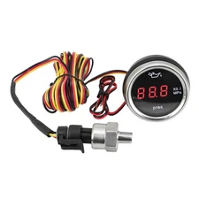 52mm Digital Car Oil Pressure Gauge 0-1.0MPa Red LED with 1/8NPT Sensor Alarm
