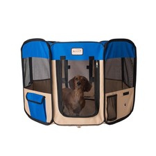 Portable Pet Playpen In Blue And Beige Combo