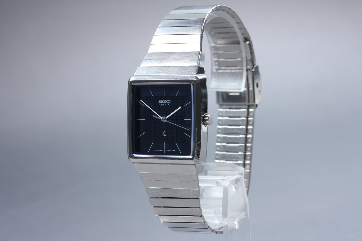 Vtg 1979 Seiko Emblem 7830-5180 Navy Blue Square Quartz Mens Watch