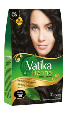 Vatika Henna Hair Color Rich Black 100% Amonia Free (6 Sachets x 10g)