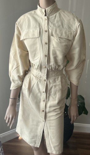 Ralph Rucci Vintage 80s Safari Shirt Dress Beige Belted - Picture 7 of 17