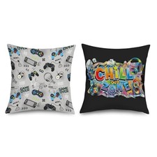 Video Game Throw Pillow Covers 18x18 Inch Set of 2 Gamer Gaming Controller