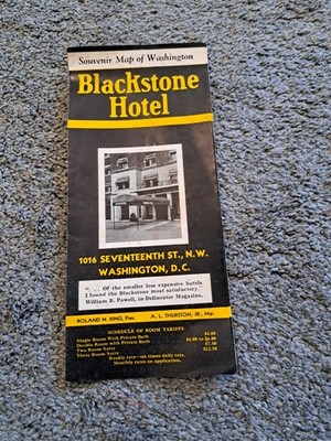 Vintage Brochure Map Blackstone Hotel Washington D. C. DC