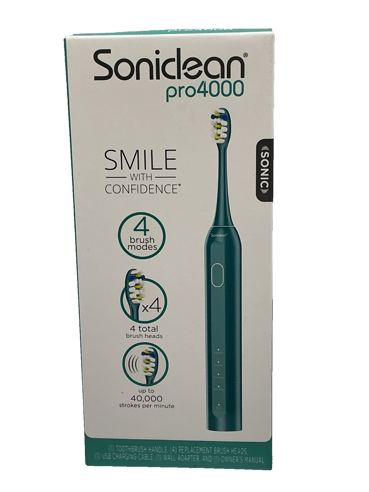 Soniclean Pro4000 Electric Toothbrush with 4 Brush Heads NEW