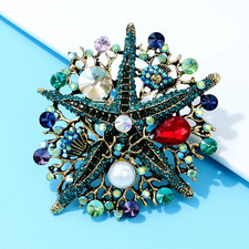 Vintage Starfish Rhinestone Brooch   Ocean Beach Summer Pin Coastal Jewelry Gift