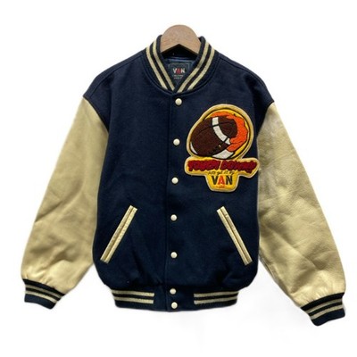 VAN Used Navy/Beige Wool Blend Stadium Jacket L Double-Sided