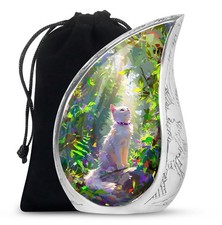 Forest White Cat Funeral Urns For Ashes Adult Female  Male 10 Inch 
